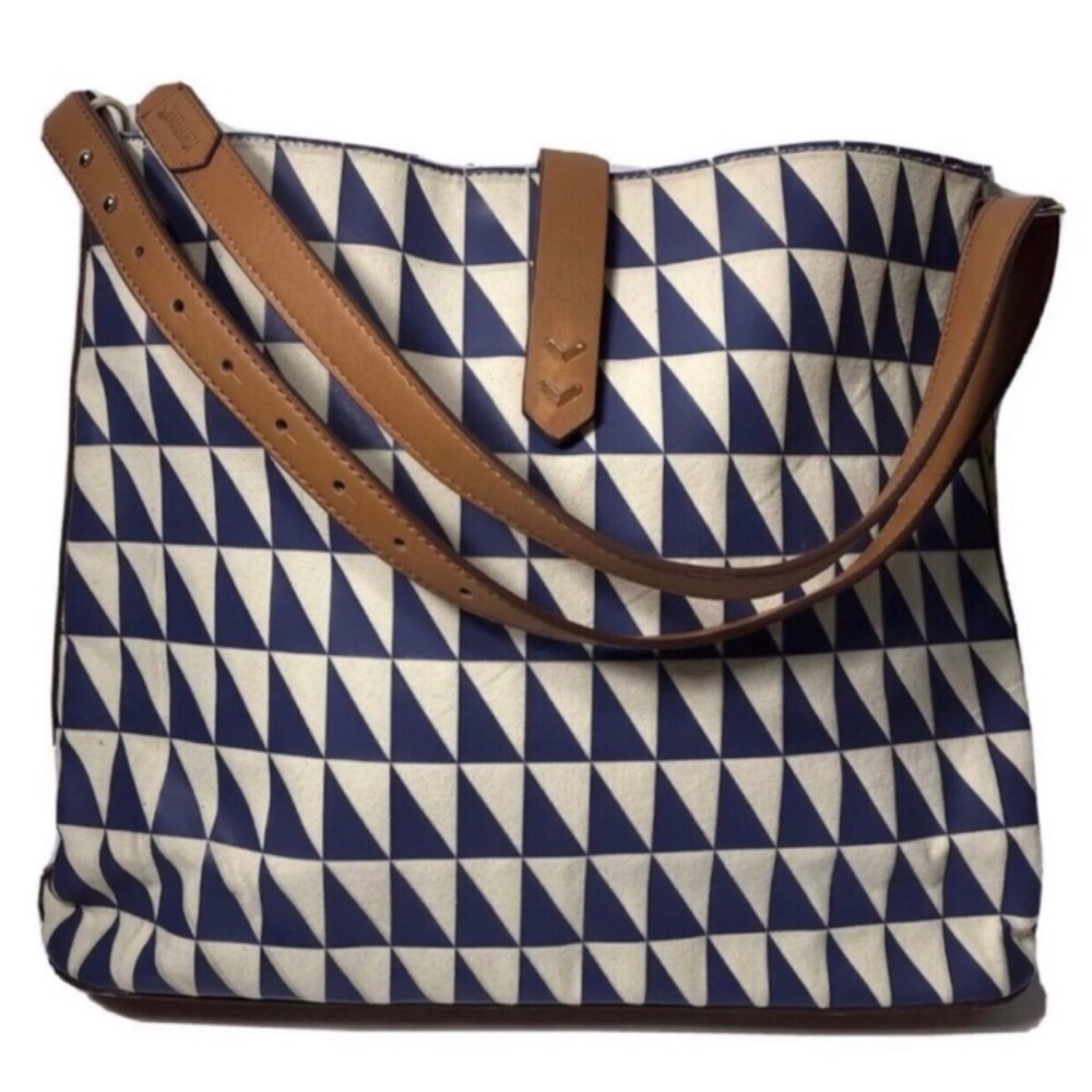 Stella & Dot Blue and Tan Geometric Tote
